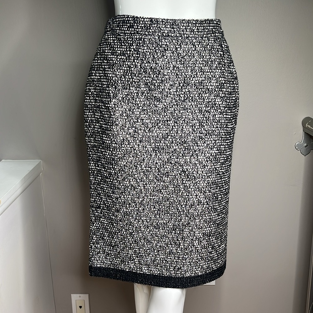 Yves Saint Laurent Rive Gauche Sz 40 Boucle Black White Silver Thread Skirt